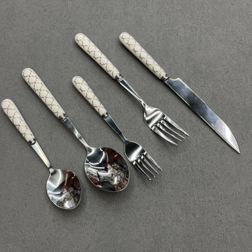 [Chengfa Tableware] Porcelain Handle Tableware Knife， Fork and Spoon Stainless Steel Tableware 6 Pcs/pack Kitchen Supplies