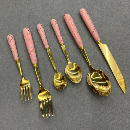 [chengfa tableware] ceramic handle tableware gold-plated tableware knife， fork and spoon stainless steel 6 pcs/pack kitchen supplies