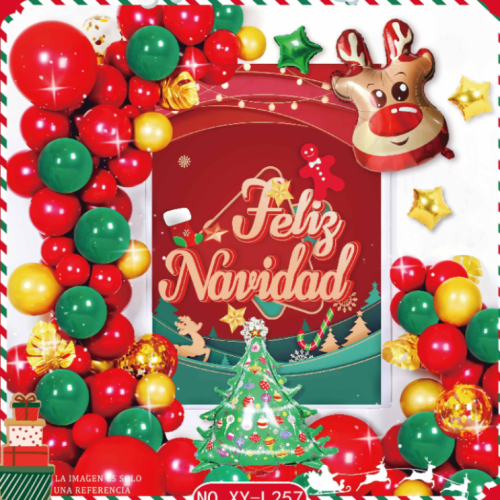Spanish Merry Christmas Suit Santa Claus Aluminum Coating Ball Hanging Flag David‘s Deer Snowman Balloon Christmas Background Fabric