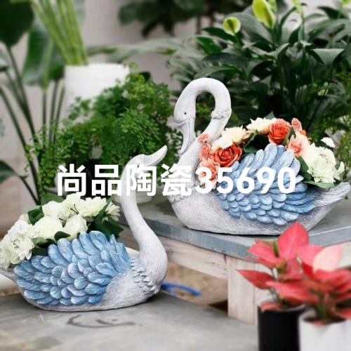 creative cement resin ceramic swan little white rabbit ornaments flower pot crafts ornaments