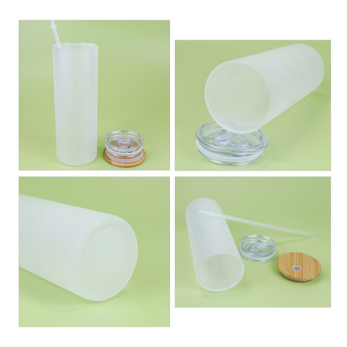 Thermal Transfer Glass Sublimation Straight Glass Cup with Straw Glass Bamboo Lid Cup with Straw Mason Cup Coke Jar