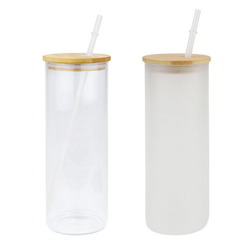 Heat Transfer Printing Glass Sublimation Straight Glass Cup with Straw Glass Bamboo Cover Cup with Straw Mason Cup Coke Can