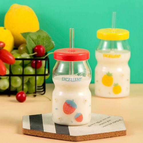 borosilicate milk bottle creative cute water cup heat-resistant glass cup with lid milk breakfast cup