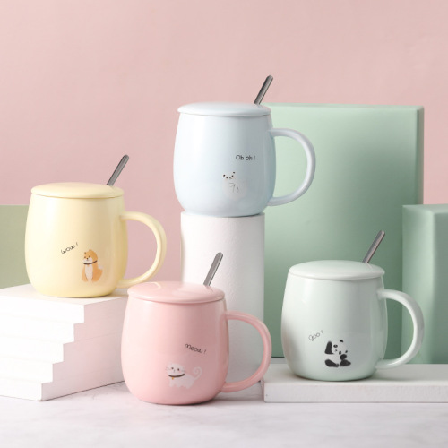 Cute Cartoon Ceramic Cup Coffee Mug Japanese Style Girl Cup with Lid