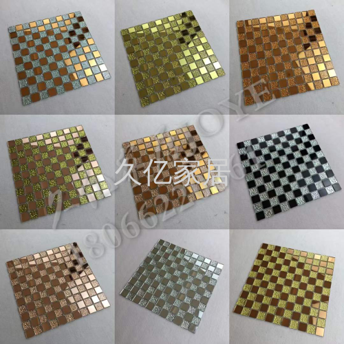 Glass Mosaic Gold Mirror Gold Diamond Straight Cut Mirror Self-Adhesive with Mesh Storefront sequin Signboard with Mirror Glossy Decoration