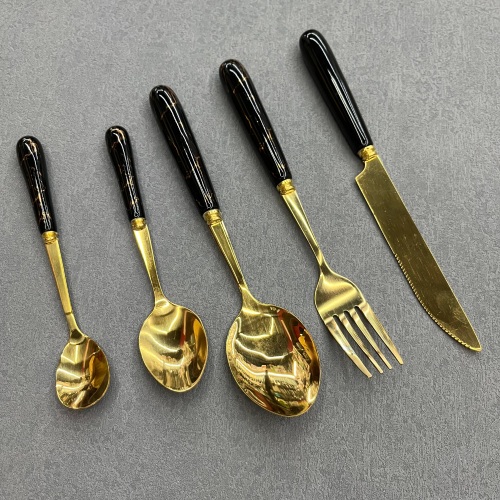 [chengfa tableware] ceramic handle gold-plated tableware knife， fork and spoon stainless steel tableware 6 pcs/pack kitchen supplies