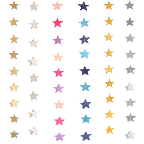 M Iridescent Paper Five-Pointed Star Silver Golden Door Curtain Pull Flower Hanging String Party Star Hanging Decoration Paper String Wedding 