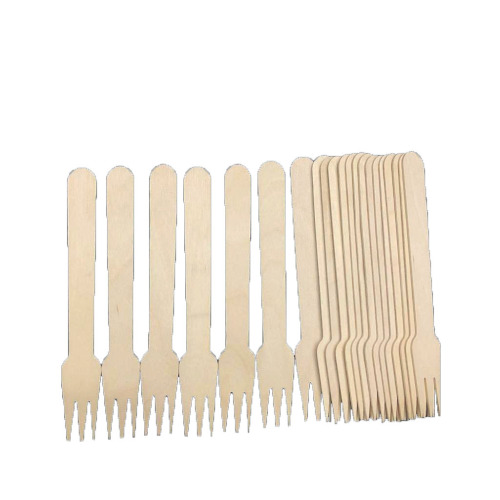 disposable wooden fruit fork 140 wood three-toothed fork western cake pastry fork wholesale rs-600219