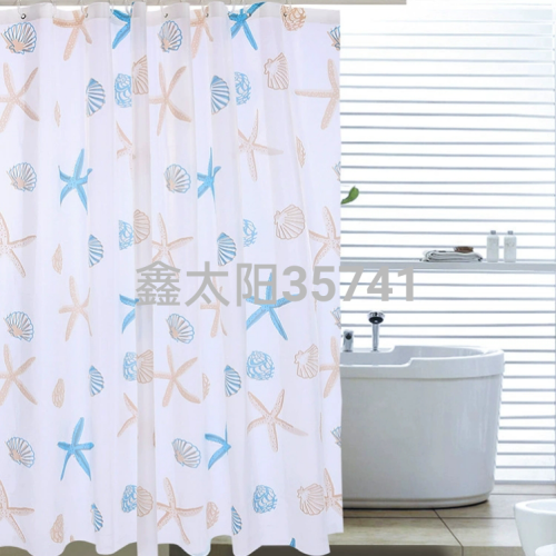 Starfish Shell PEVA Waterproof Printing Curtain Cross-Border Nordic Style Shower Curtain Hotel Shower Curtain Bathroom Shower Curtain 