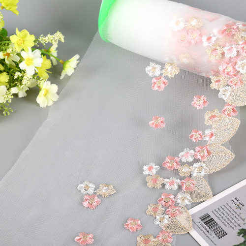 21cm golden gold leaf plum blossom mesh embroidery lace clothing accessories lolita barbie doll wedding accessories