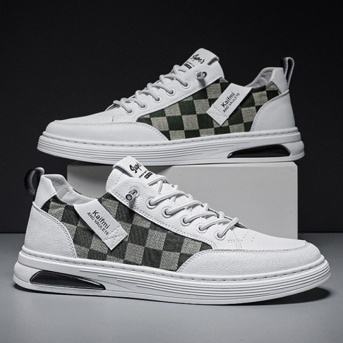 2022 New Low-Top Plaid White Shoes Trendy Ins Fashion Casual Sports Board Shoes Summer Spot Men‘s Shoes