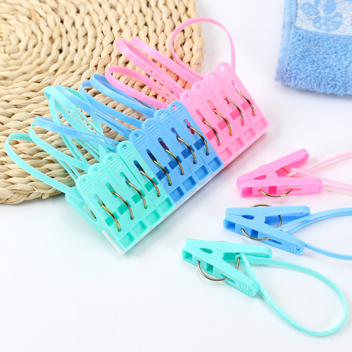 Multifunctional Clothes Clip Plastic Drying Clip Clothes Clip Drying Socks Underwear Small Clip with Rope Clothes Clip 12 Pieces installation