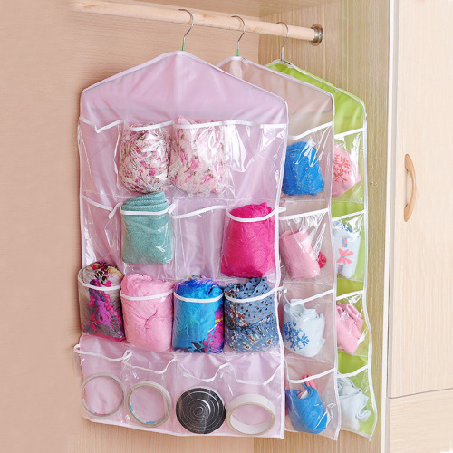 Transparent Visual 16-Grid Storage Hanging Bag Household Supplies Wardrobe Hanging Clothing Underwear Classification Organizing Bag