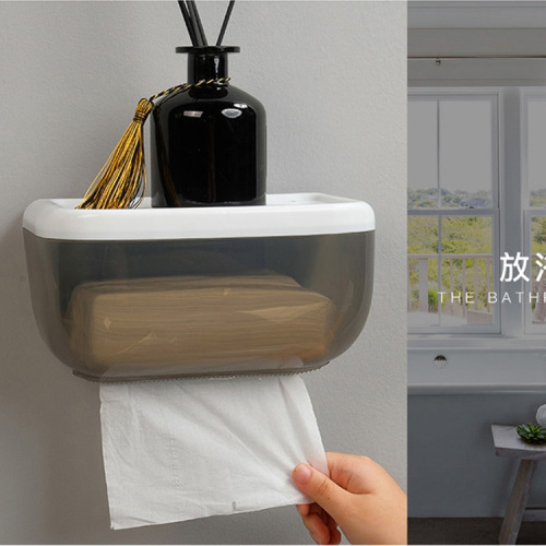 Plastic No Trace Stickers Free Punch Tissue Box Household Toilet Tissue Box Waterproof Shelf Tissue Roll Holder