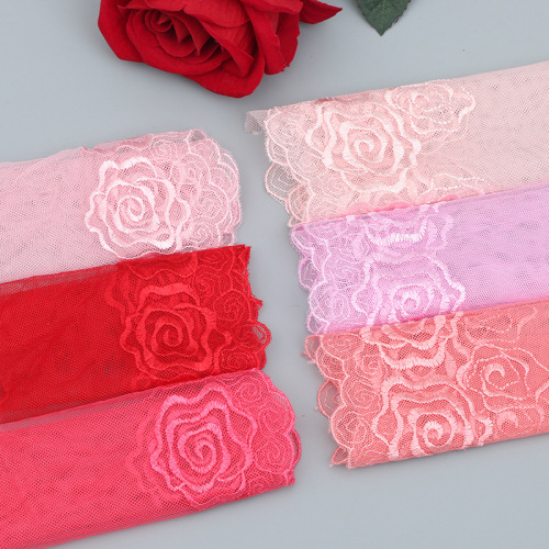 12cm Monochrome Large Rose Mesh Polyester Embroidery Lace Clothing Accessories Handmade DIY Headwear Manufacturer direct Sales