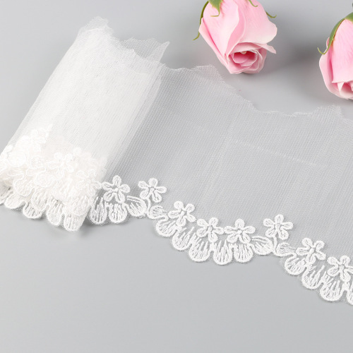 New White Transparent Mesh Embroidery Lace Clothing Accessories Wedding Dress Ornaments Headdress DIY Material 10cm 
