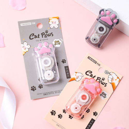 Twingo Tiangao Cat‘s Paw Correction Tape Pink Transparent Black Meow Claw Correction Tape Girl Heart Correction Tape Factory Wholesale Agent