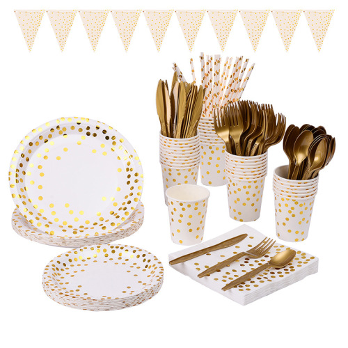 spot supply golden dot disposable tableware set paper plate paper cup party scene decoration supplies 25 people