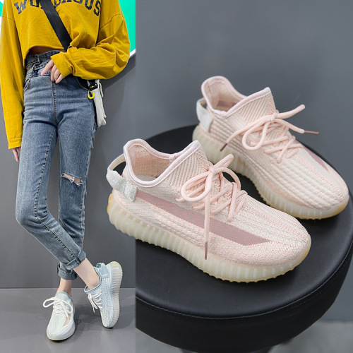 Summer New Korean Style Mesh Surface Breathable Flying Woven Coconut Shoes Women‘s Casual Sports Denim Blue Coconut Shoes Y350