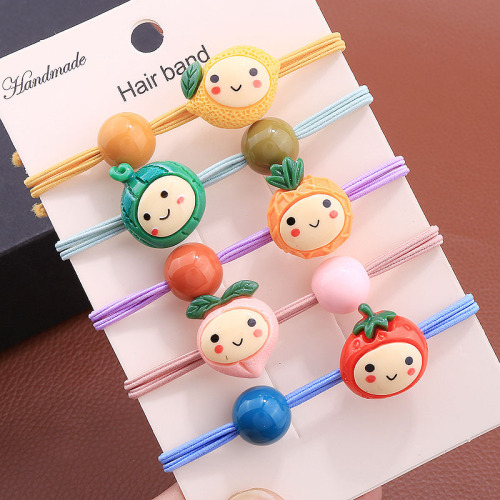korean Style Fruit Smiley Hair Band Rubber Band Color Knotted Cute Cartoon Hair Rope Stall Supply Small Head Accessories 