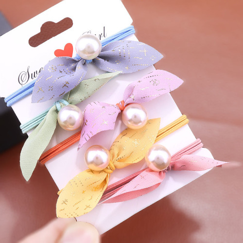 Korean Style Ins Pearl Hair Elastic Cute Candy-Colored Hair Tie Hair Rope Bow Ribbon Headband 2 Yuan Shop Headdress