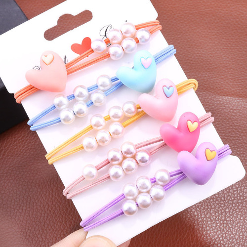 korean style string pearl hair rope love rubber band knotted ponytail head accessories sweet beauty color hair band durable bracelet