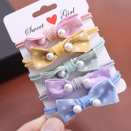 korean style nail pearl plaid fabric bow hair rope rubber band fresh rubber rope seamless elastic hair band head accessories