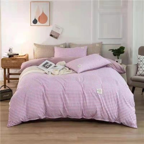 Four-Piece Bedding Set Quilt Cover Bed Sheet Fitted Sheet Plaid Four-Piece Bedding Set