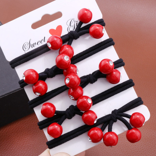 japanese and korean style thick basic rhinestone hair rope red bead head rope children adult bow ponytail head accessories hair ring