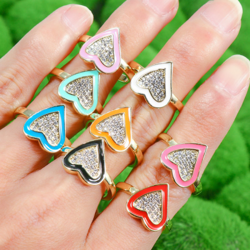 european and american hot selling fashion love adjustable drip ring ins wind heart-shaped micro-inlaid hot drilling open ring