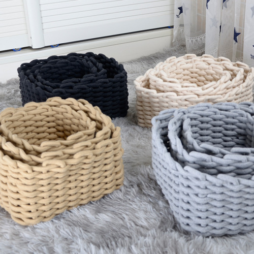 Foreign Trade Weaving Cotton Rope Storage Basket Nordic Simple Desktop Sundries Cotton Thread Storage Box Frame Finishing Storage Basket