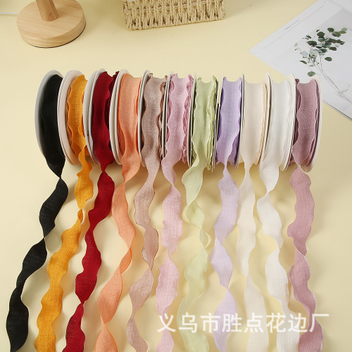 2.5cm color pleated wavy edge ribbon bow diy hair accessories clothing material gift box flower paaging accessories