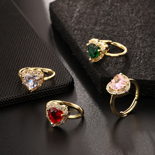 fashion simple all-match ins style colorful zircon cute love ring creative design gold-plated open ring
