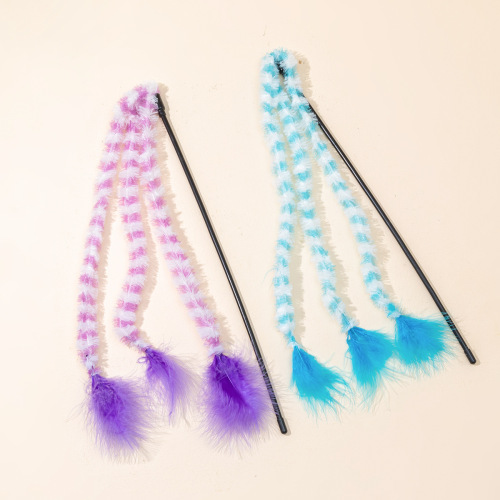 Plush Cloth Strip Cat Teaser in Stock Wholesale Feather Bell Cat Teaser Toy Pet Supplies