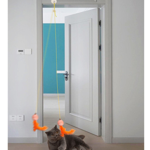 New Funny Cat Stick Velcro Fastener Hanging Door Cat Toy Paper Rope Ball Feather Self-Hi Bite Cat Supplies Telescopic adjustable 