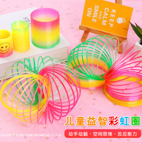 Magic Rainbow Circle Retractable Elastic Force Circle Pull Ring Colorful Circle Children‘s Spring Coil Lap Coil Kindergarten Educational Toys