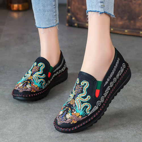 factory direct sales ethnic style women‘s cloth shoes elastic band hand-woven shoes breathable mid heel versatile women‘s cloth shoes
