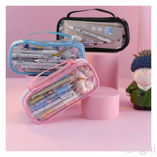 Factory Direct Sales Domestic and Foreign Trade New Large Capacity Portable Pencil Case Student Stationery Storage Bag Pencil Case Transparent PVC