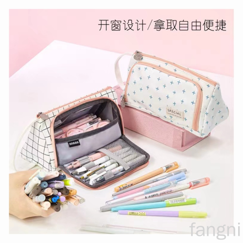 factory direct sales domestic and foreign trade college students new zipper multi-layer insert pencil case stationery bag storage bag pencil case plaid