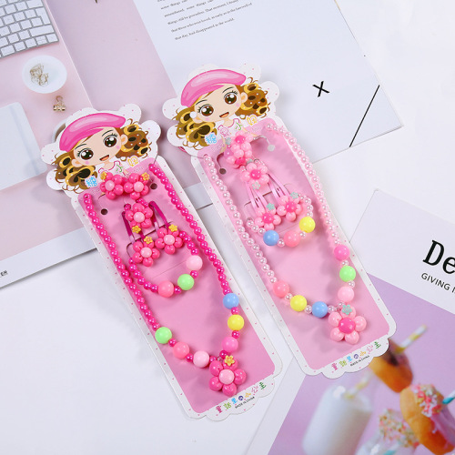 children‘s jewelry set girls plastic princess necklace ring hairpin hair rope 7-piece set wholesale