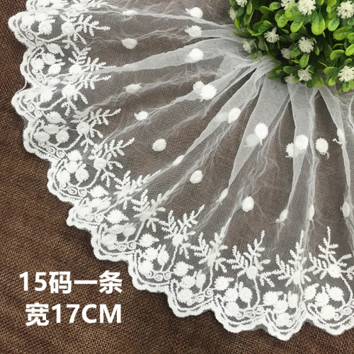 hot selling lace delicate white mesh embroidery lace width about 17cm barbie doll skirt accessories