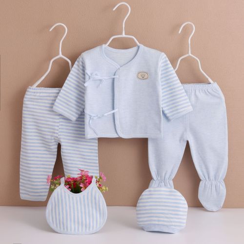 Four Seasons New Cotton Clothes Newborn Infant Colored Cotton 5-Piece Suit Baby Five-Piece Plastic Bag Packaging 