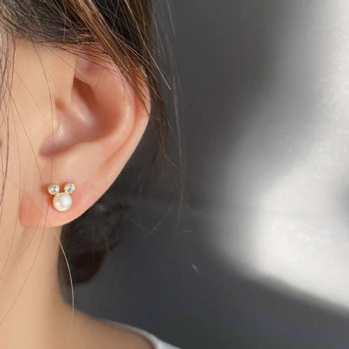 Yunyi Cute Bear Ear Studs Natural Pearl Earrings All-Match Gold-Plated in Stock Wholesale