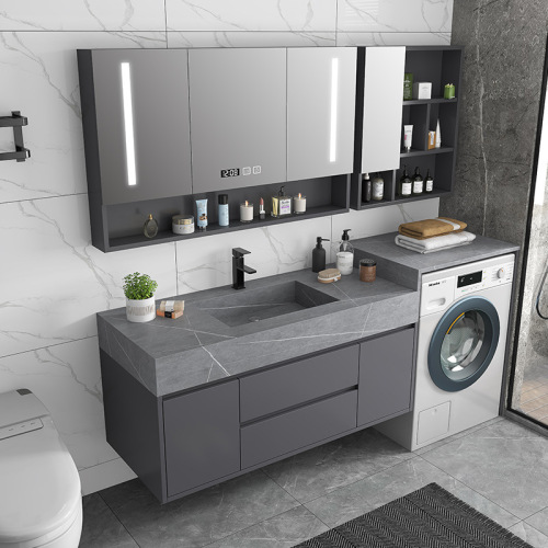 Customization Simple and Light luxury Washing Machine Integrated Cabinet Sink Modern Intelligent Rock Plate Bathroom Cabinet Combination Wash Basin