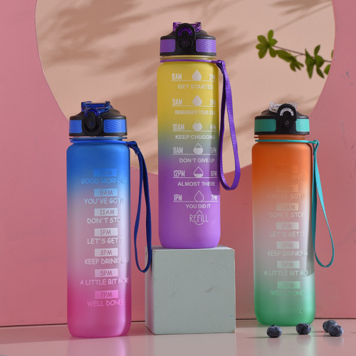 Hot Selling Gradient Color Sports Bottle Outdoor Sports Bottle Bouncing Tritan Cup Amazon Frosted Plastic Water Cup