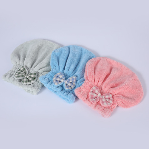 Dry Hair Cap Female Absorbent Quick-Drying Coral Fleece Hat Bow Cute Shower Cap Solid Color Adult Dry Hair Cap