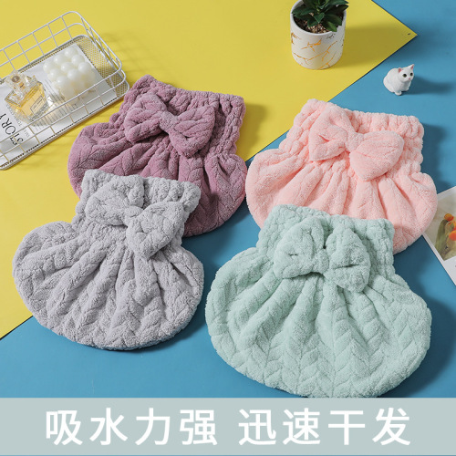 bow decoration coral velvet plain color hair-drying cap water-absorbing quick-drying hair rubbing towels adults and children hair-drying cap