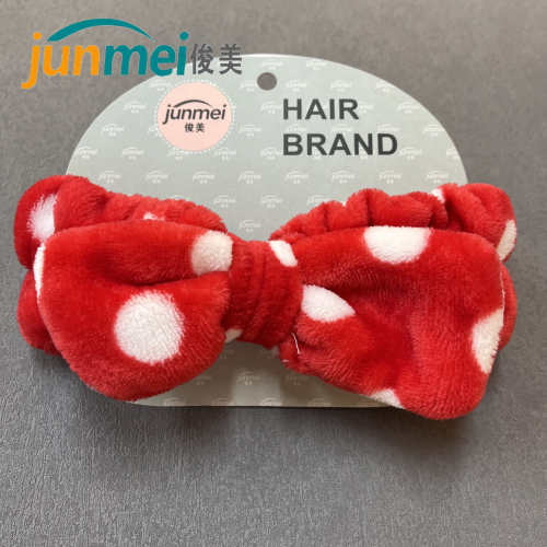 [Handsome] Cute Polka Dot Coral Velvet Bow Hair Band Female Face Wash Hair Bands Makeup Sports Hair Accessories Wholesale