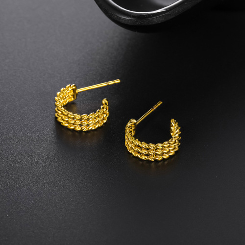 Xuping Jewelry Simple Golden Twist Small Ear Ring Ear Clip Women‘s European and American Style Fashionable Retro High-Grade Earrings Earrings