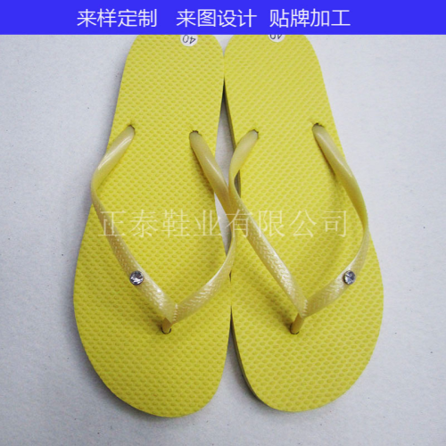 foreign trade export printed logo pattern yellow bright diamond light eva flip flops flat beach women‘s slippers